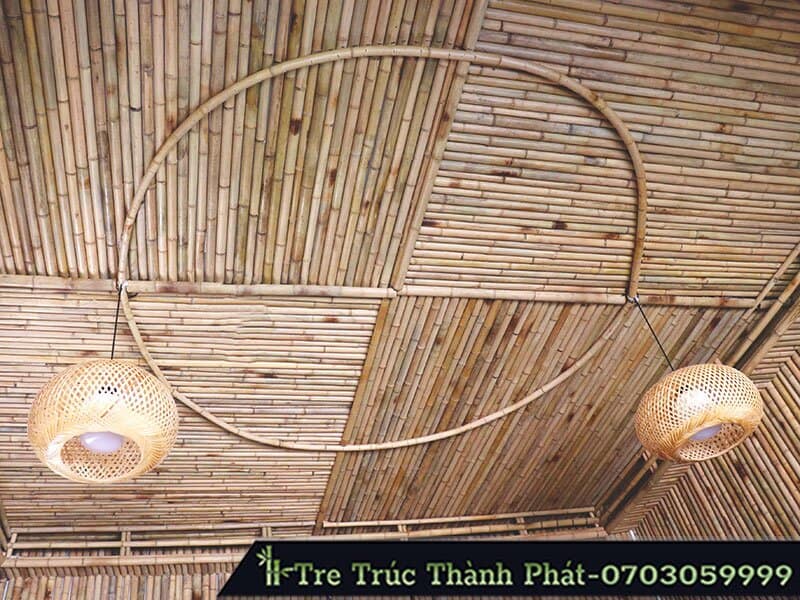 trang trí trần nhà bằng tre